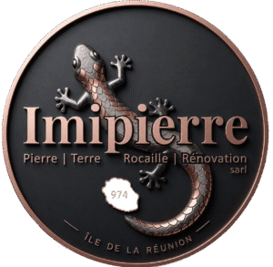 Logo imipierre pour l'ile de La Réunion écrit en toute lettre accompagné de la silhouette de l'ile et du numéro de département 974