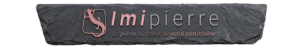 Logo sur fond d'ardoise pour imipierre et son slogan de décors mineraux