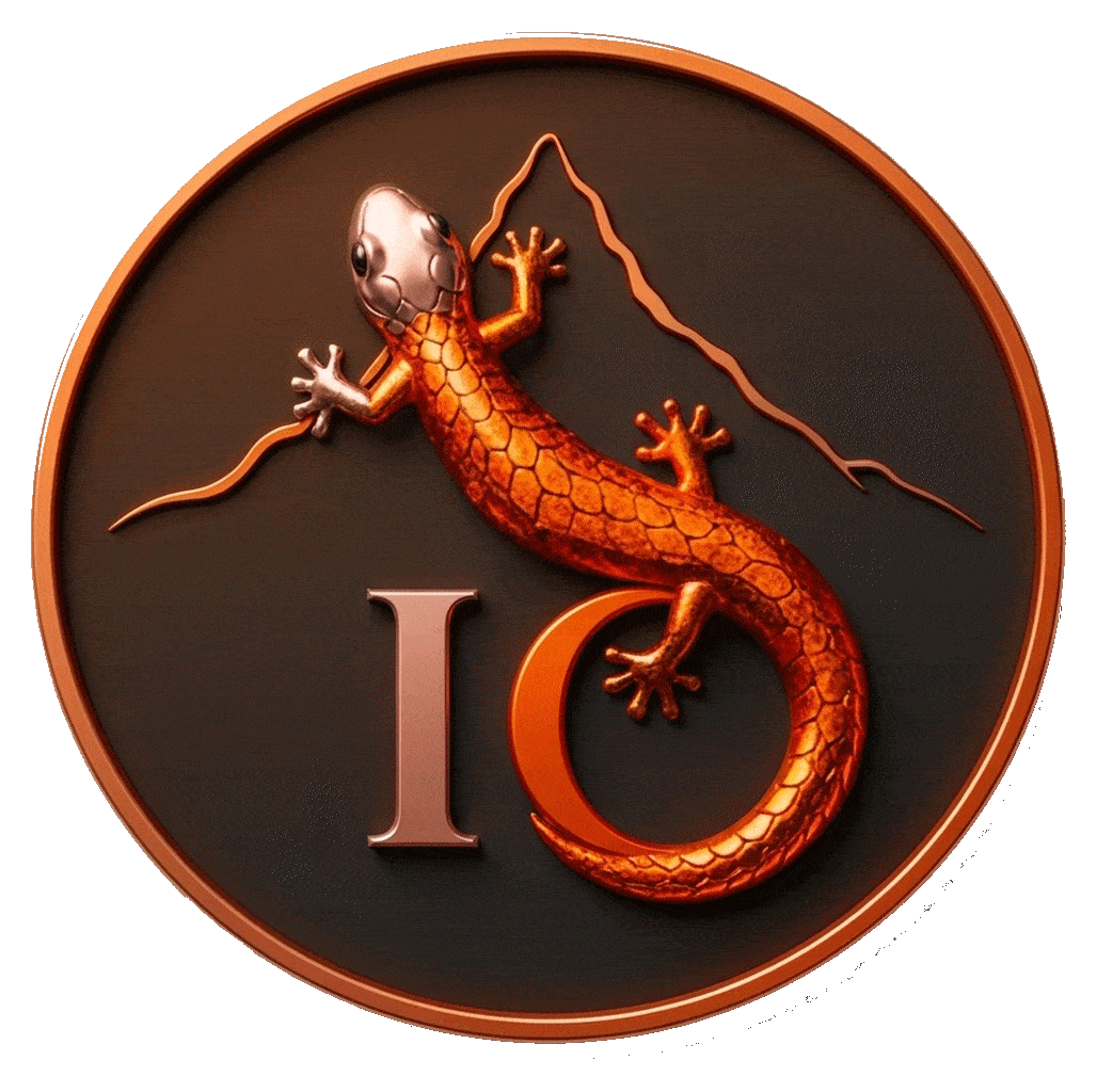 Imipierre O et son logo minimaliste reprenant le mont Otemanu et le margouillat puis les initiales entrelacées dans sa queue